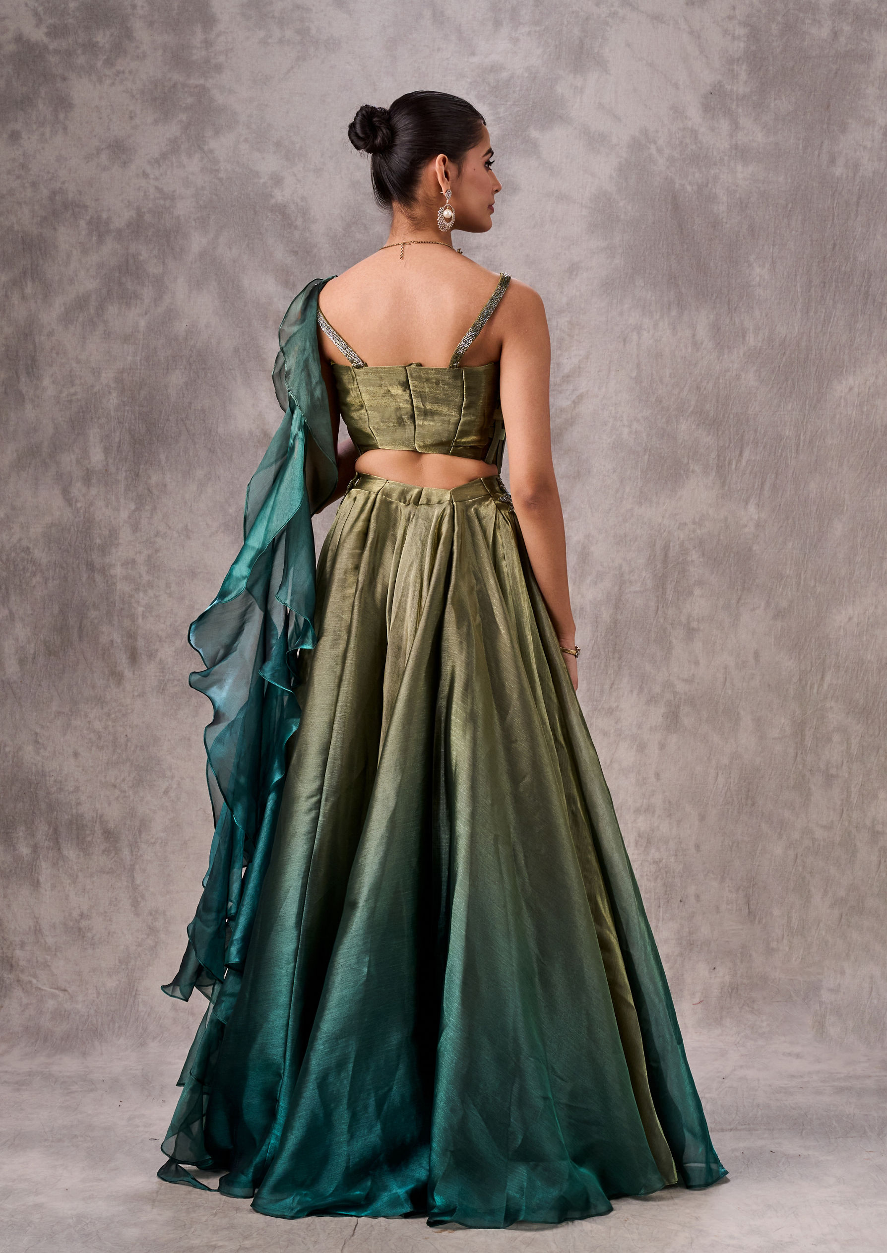 Twamev Women Mehandi Green Elegance Lehenga