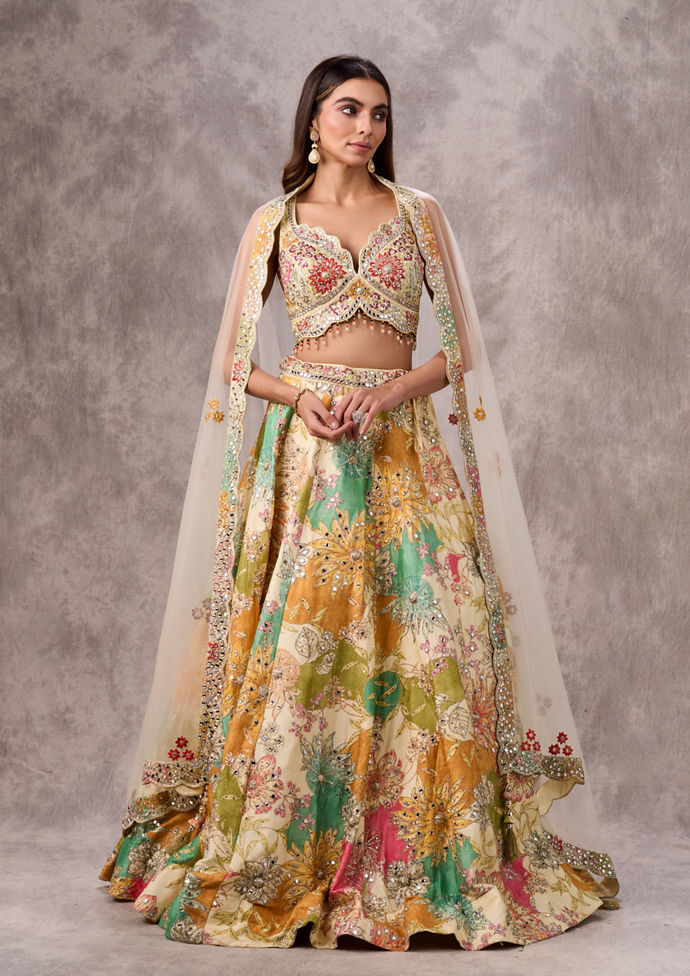 Twamev Women Creamy Majesty Lehenga