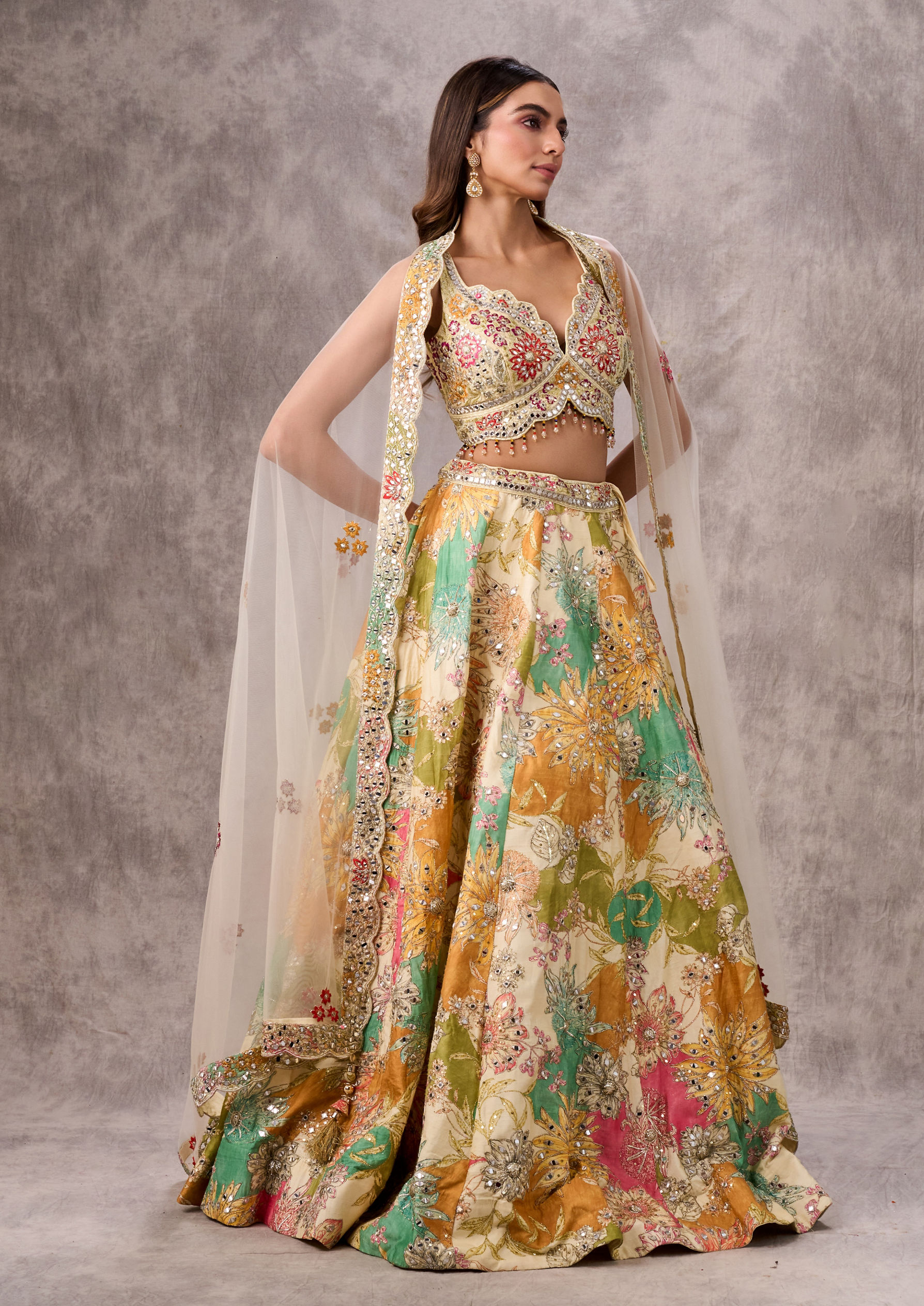 Twamev Women Creamy Majesty Lehenga