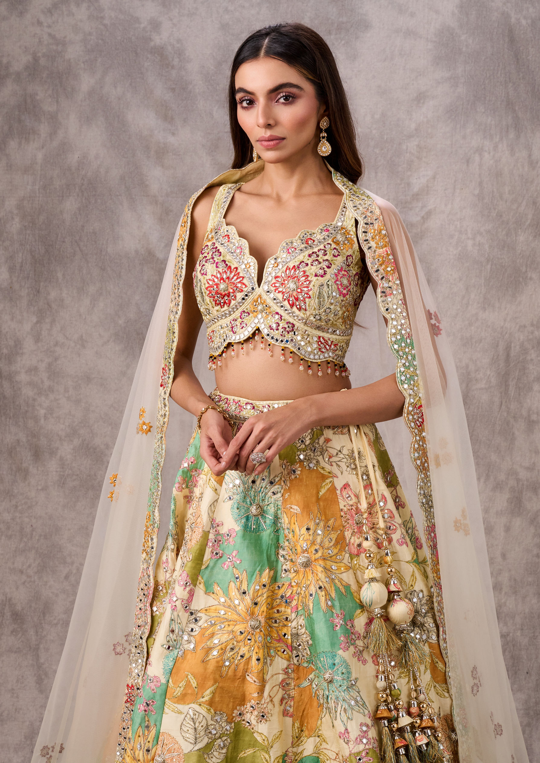 Twamev Women Creamy Majesty Lehenga