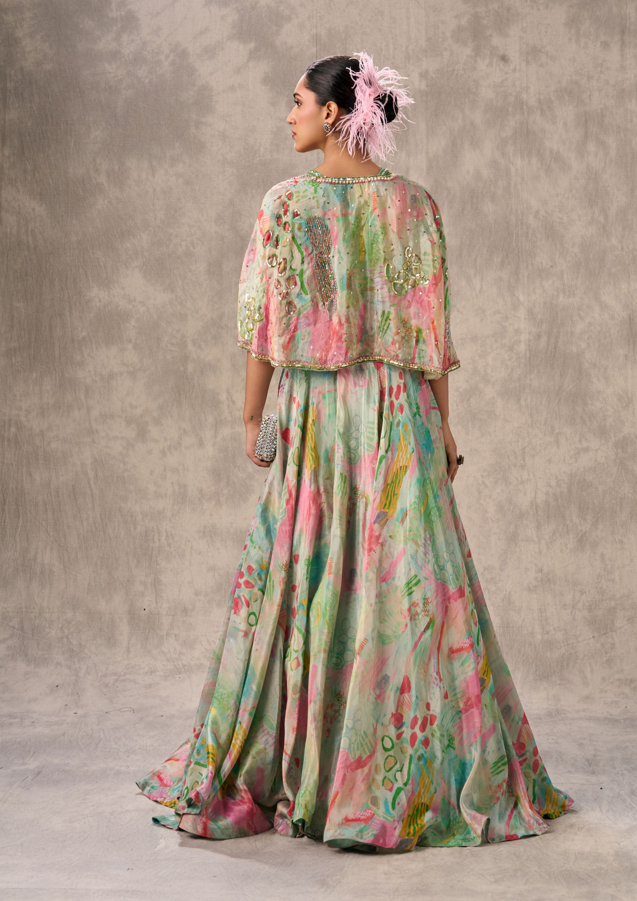 Twamev Women Sea Green Organza Enchantment Lehenga