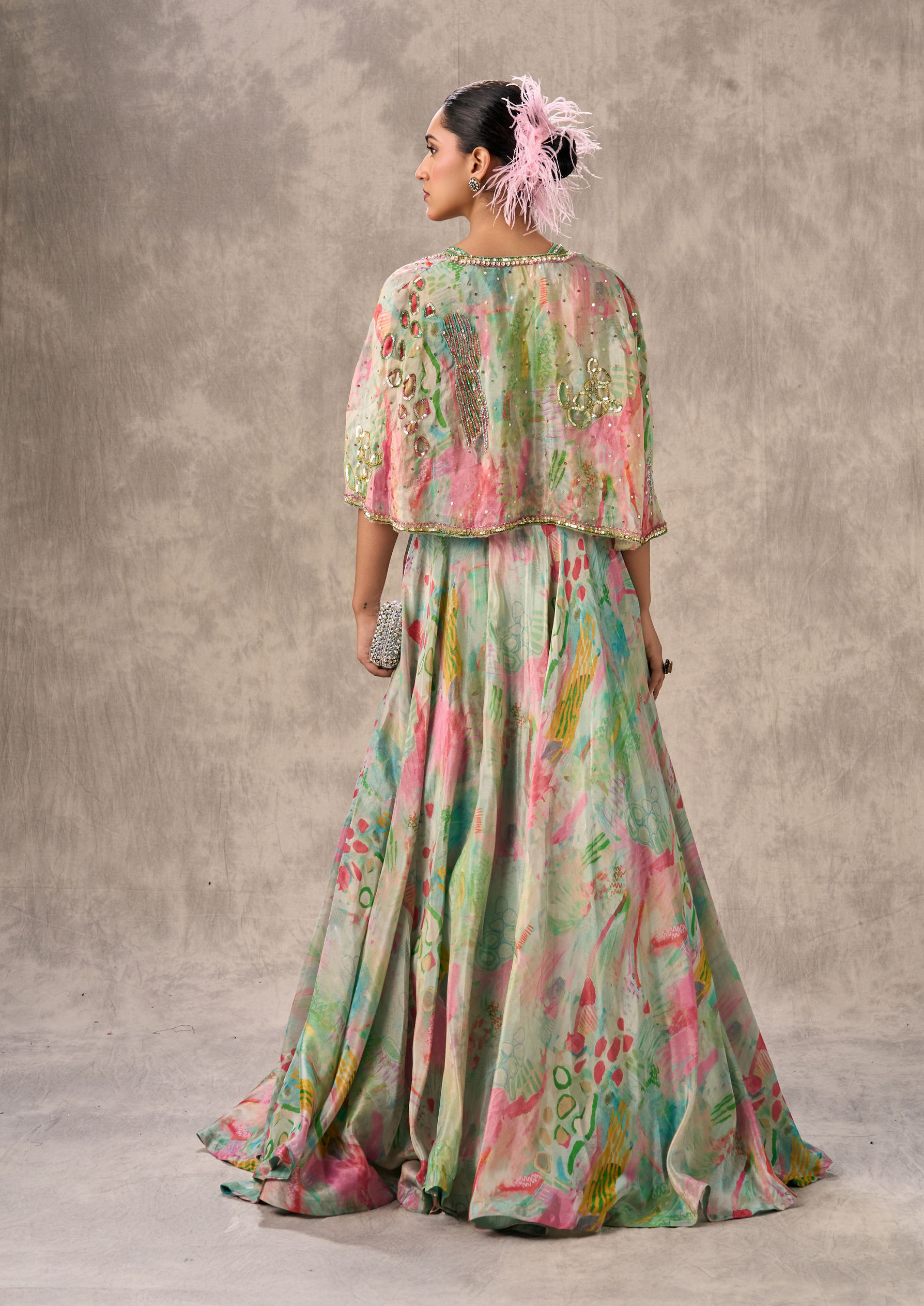 Twamev Women Sea Green Organza Enchantment Lehenga
