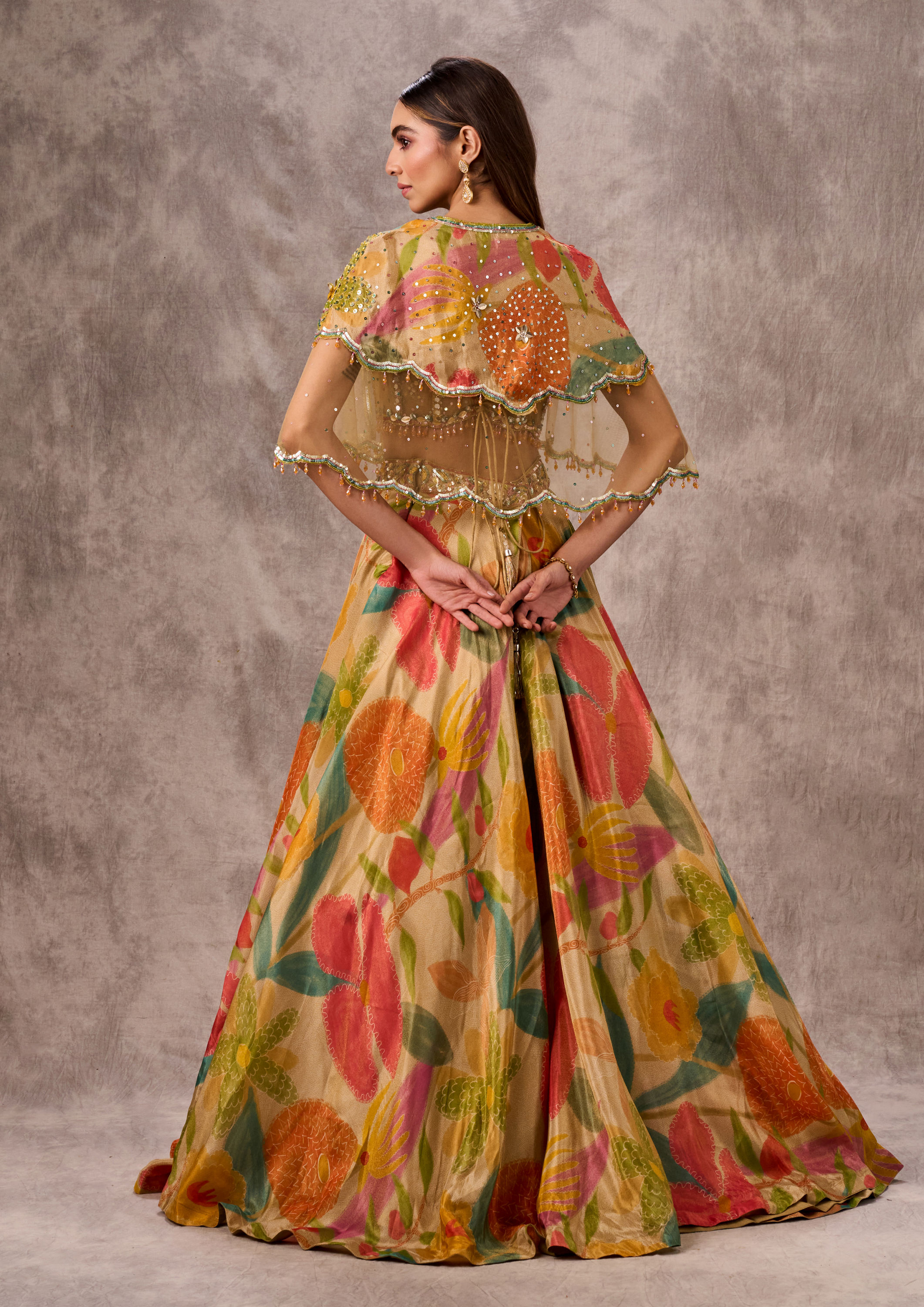 Twamev Women Opulent Beige Organza Lehenga