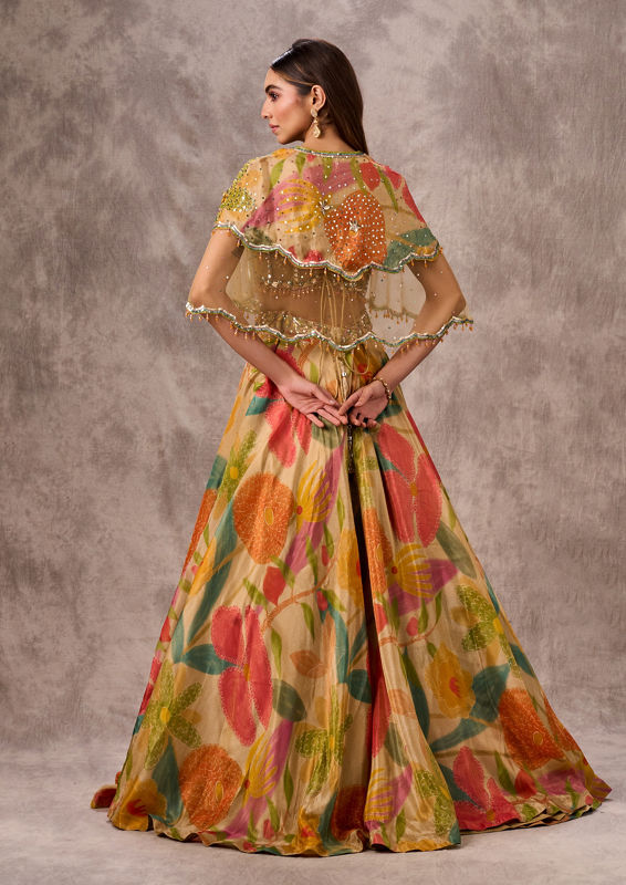 Twamev Women Opulent Beige Organza Lehenga
