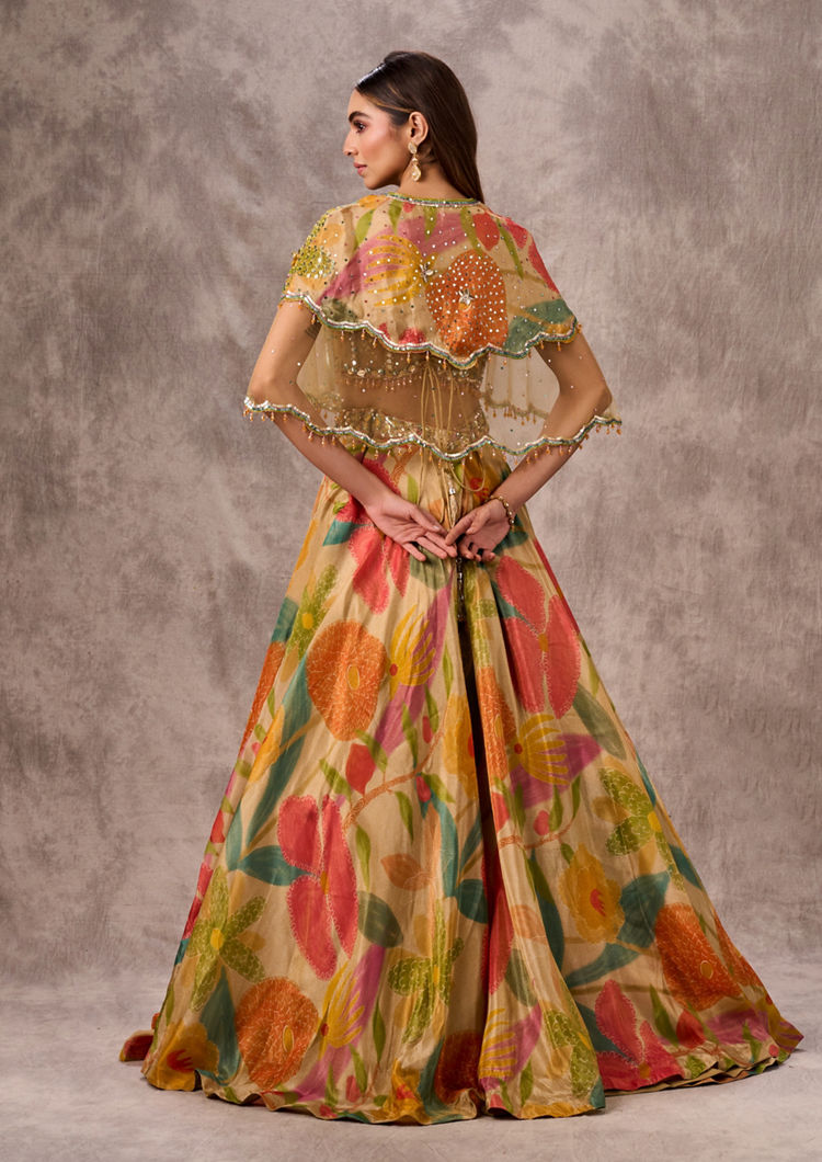 Twamev Women Opulent Beige Organza Lehenga