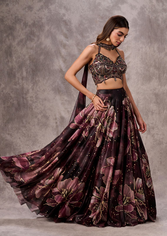 Twamev Women Black Tissue Dream Lehenga