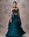 Teal Satin Sequin Bead Embroidered Corset Mermaid Lehenga