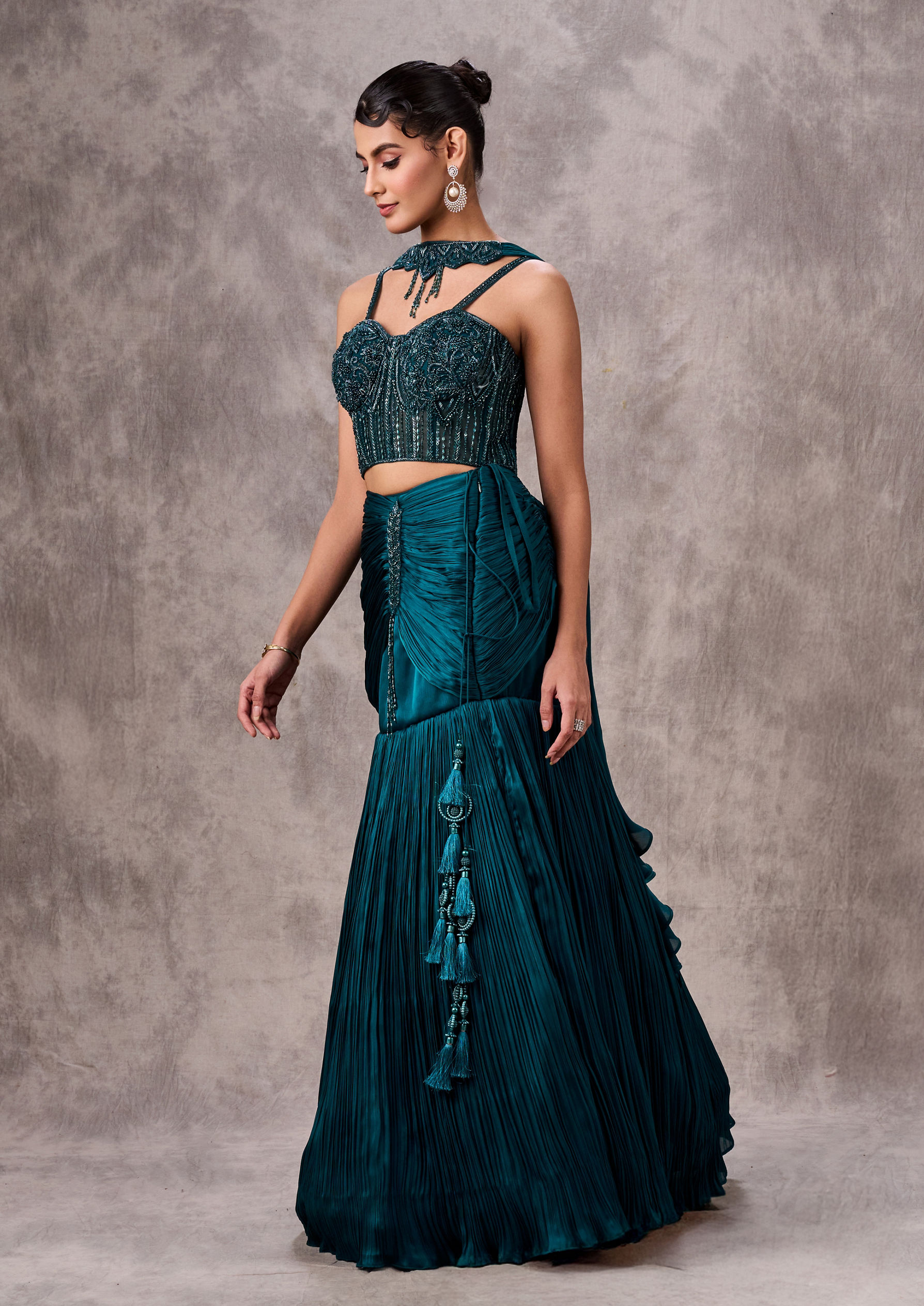 Twamev Women Twinkling Green Satin Lehenga
