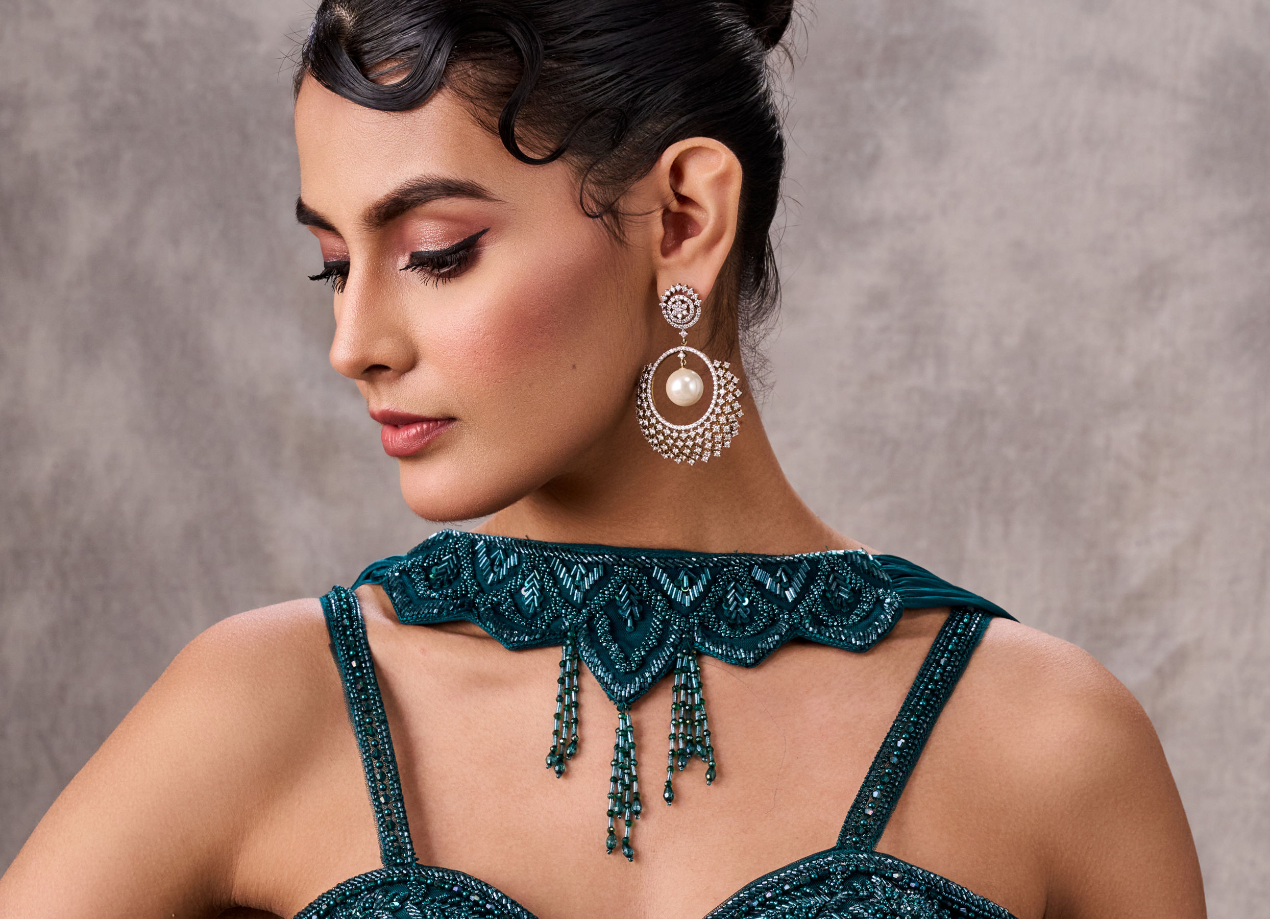 Twamev Women Teal Satin Sequin Bead Embroidered Corset Mermaid Lehenga
