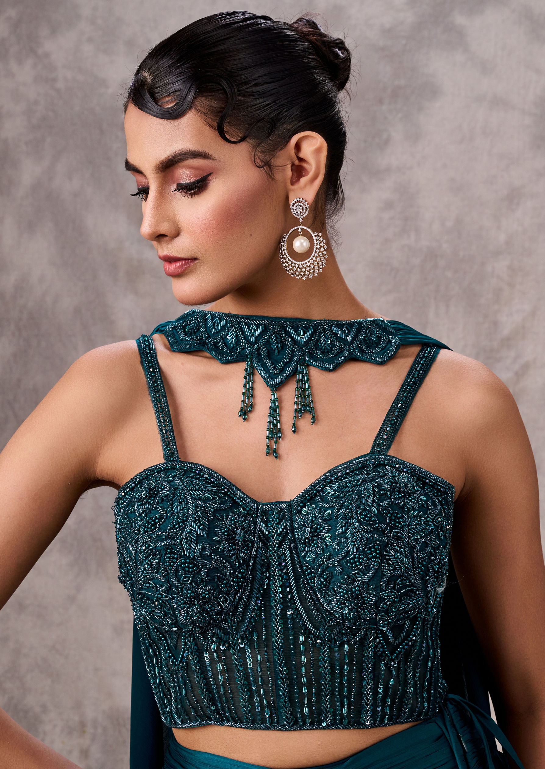 Twamev Women Twinkling Green Satin Lehenga