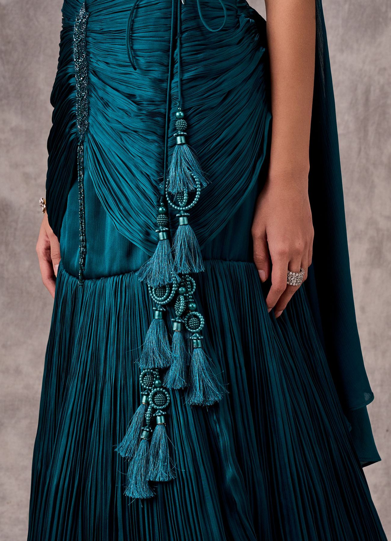 Twamev Women Teal Satin Sequin Bead Embroidered Corset Mermaid Lehenga