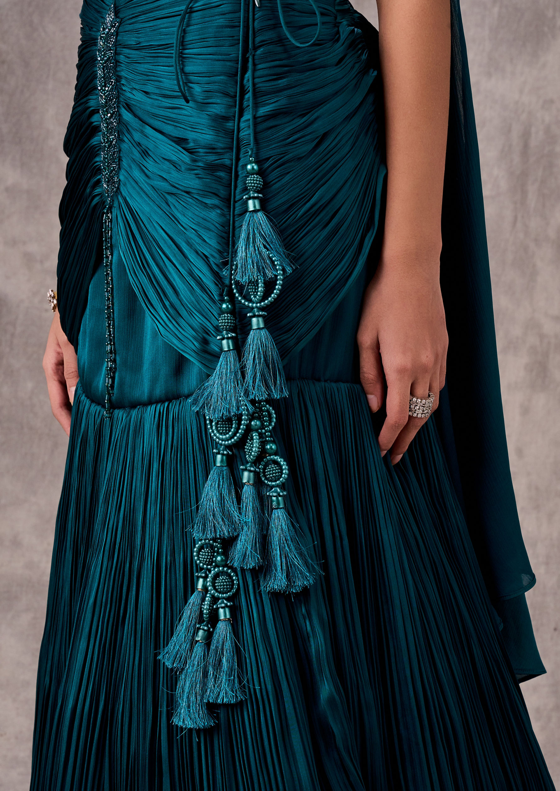 Twamev Women Twinkling Green Satin Lehenga