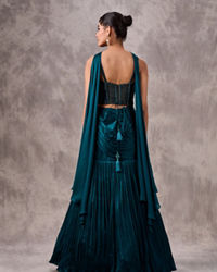 Twamev Women Teal Satin Sequin Bead Embroidered Corset Mermaid Lehenga