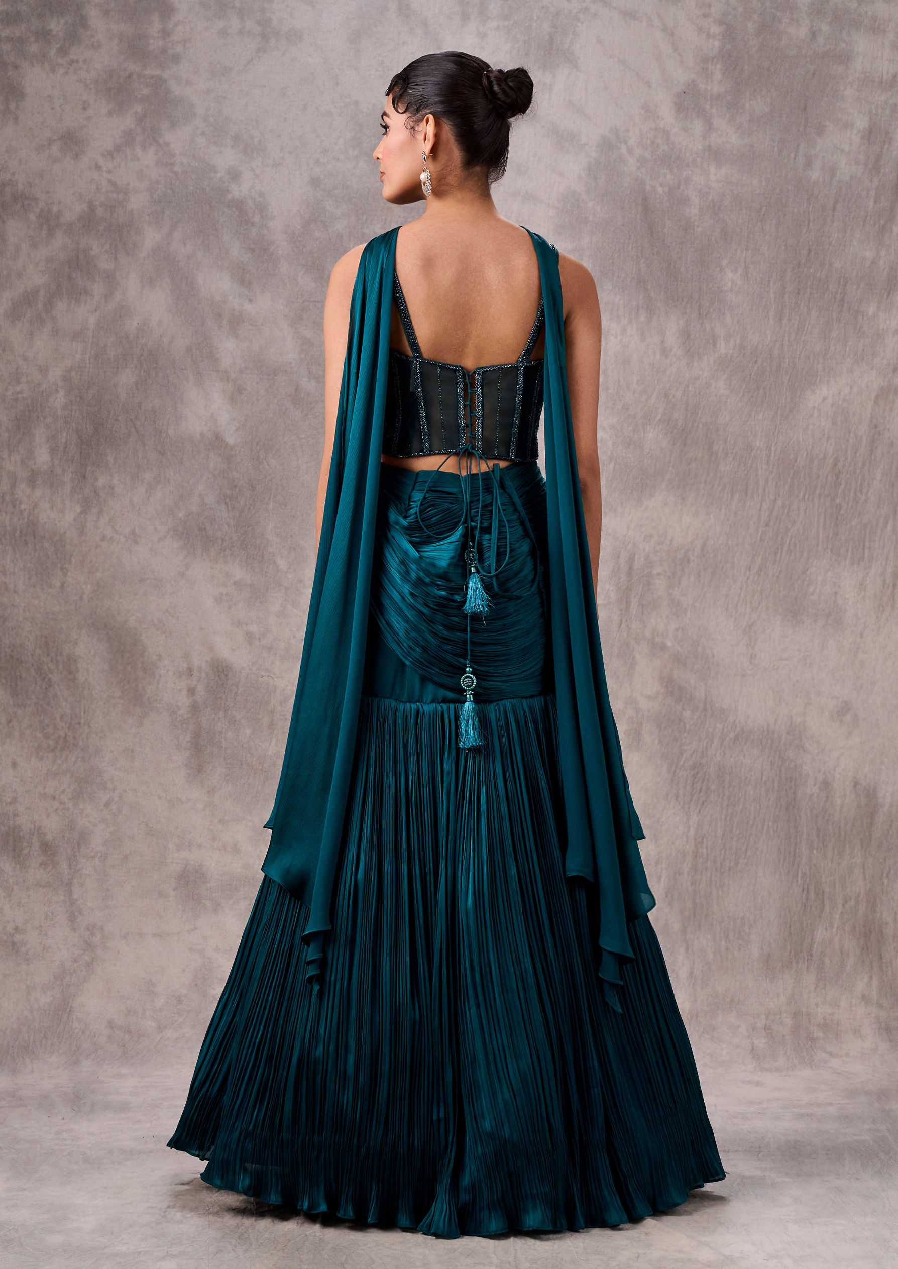 Twamev Women Twinkling Green Satin Lehenga