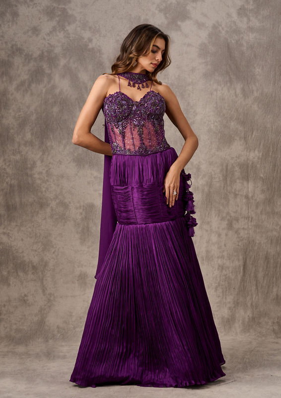 Twamev Women Emerald Satin Lehenga Ensemble