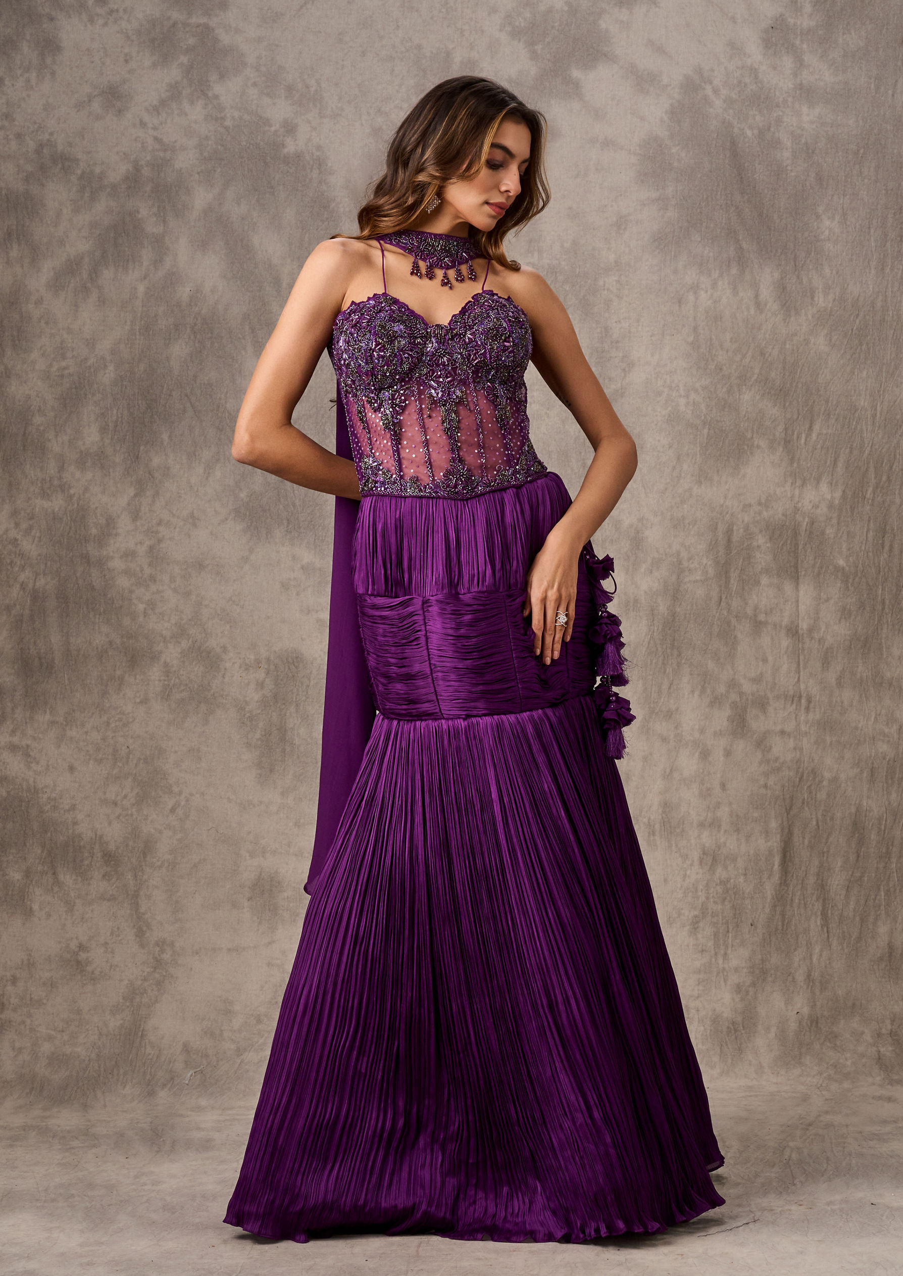 Twamev Women Emerald Satin Lehenga Ensemble