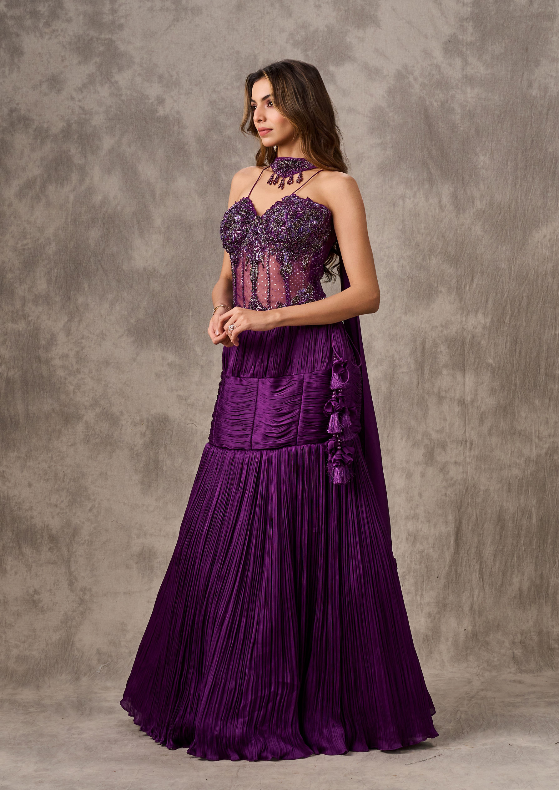 Twamev Women Emerald Satin Lehenga Ensemble