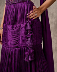 Twamev Women Purple Satin Bead Embroidered Corset Mermaid Lehenga