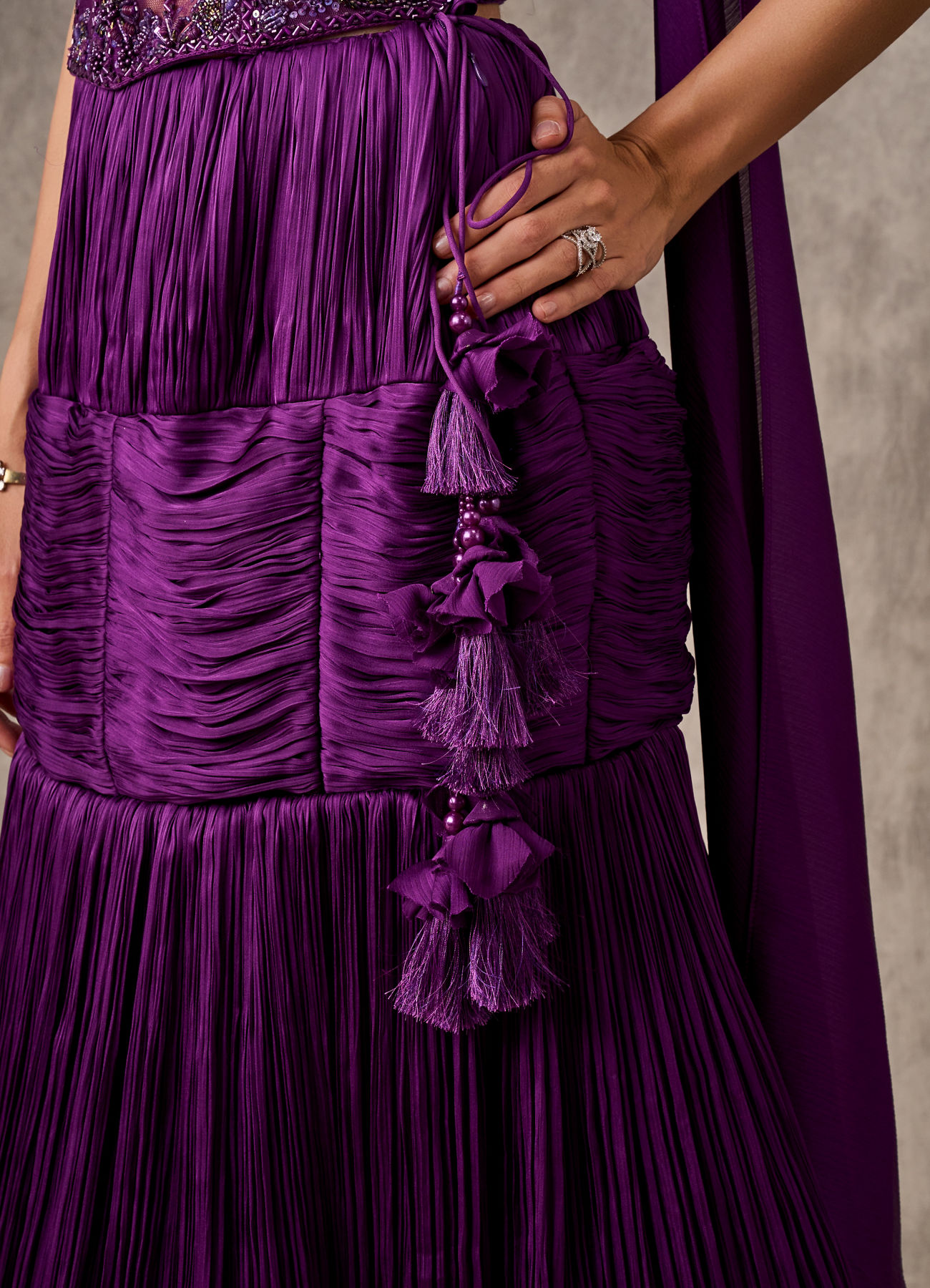 Twamev Women Purple Satin Bead Embroidered Corset Mermaid Lehenga