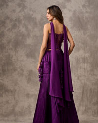 Twamev Women Purple Satin Bead Embroidered Corset Mermaid Lehenga