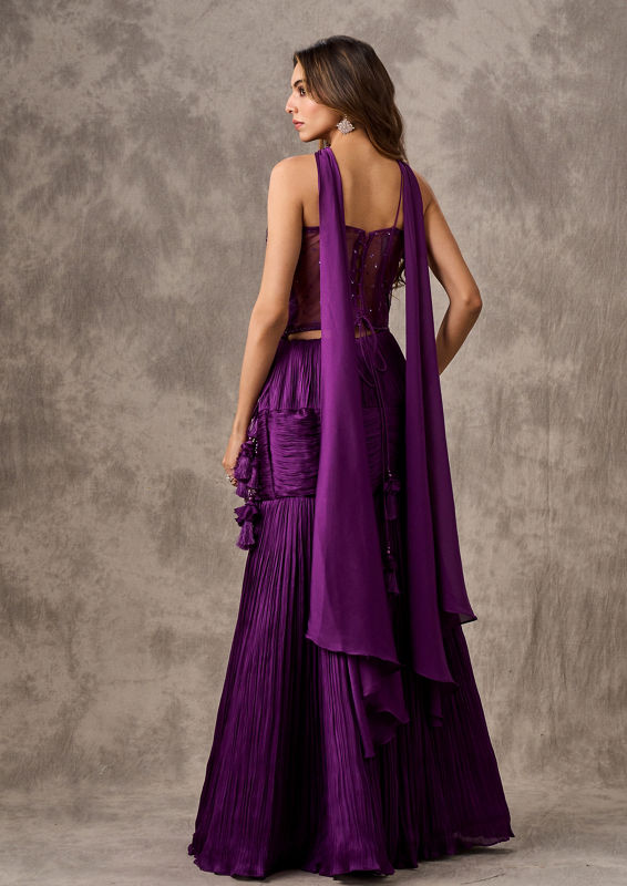 Twamev Women Emerald Satin Lehenga Ensemble