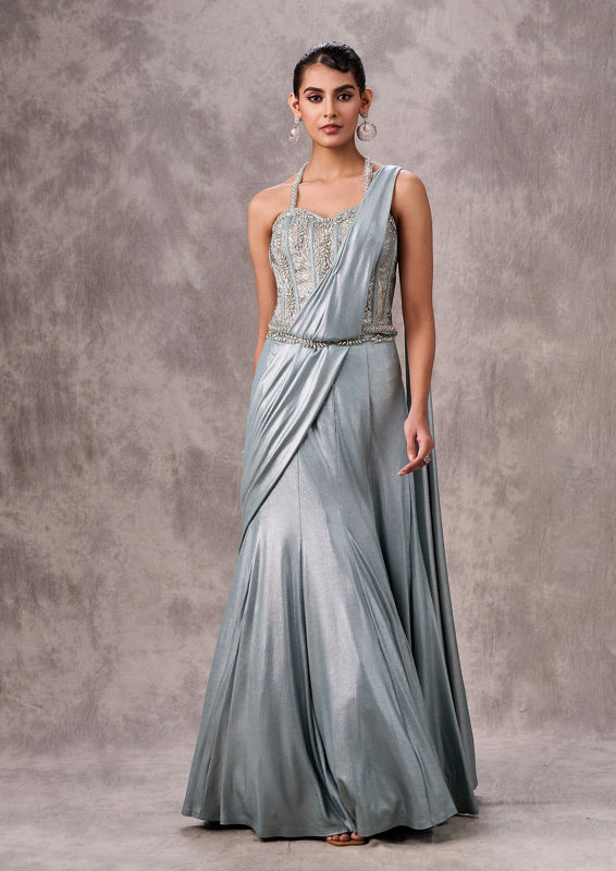 Twamev Women Twinkling Light Blue Satin Lehenga