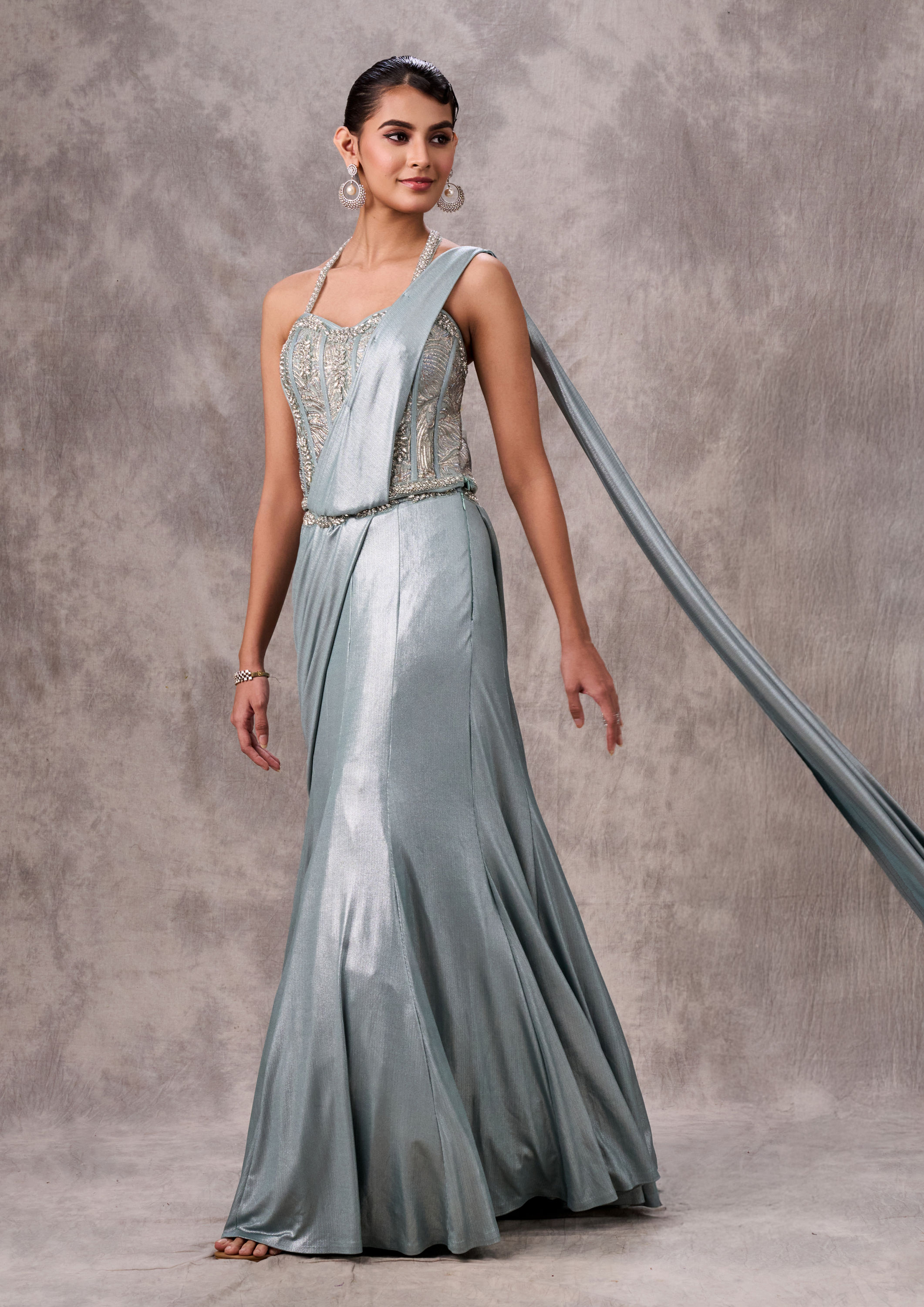 Twamev Women Twinkling Light Blue Satin Lehenga
