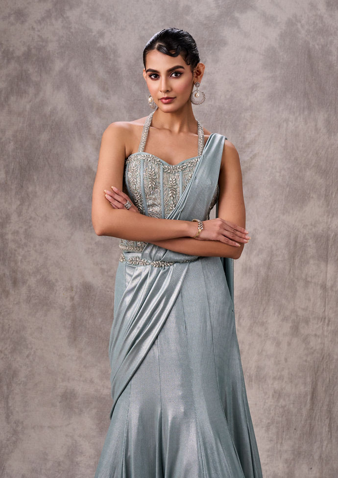 Twamev Women Twinkling Light Blue Satin Lehenga
