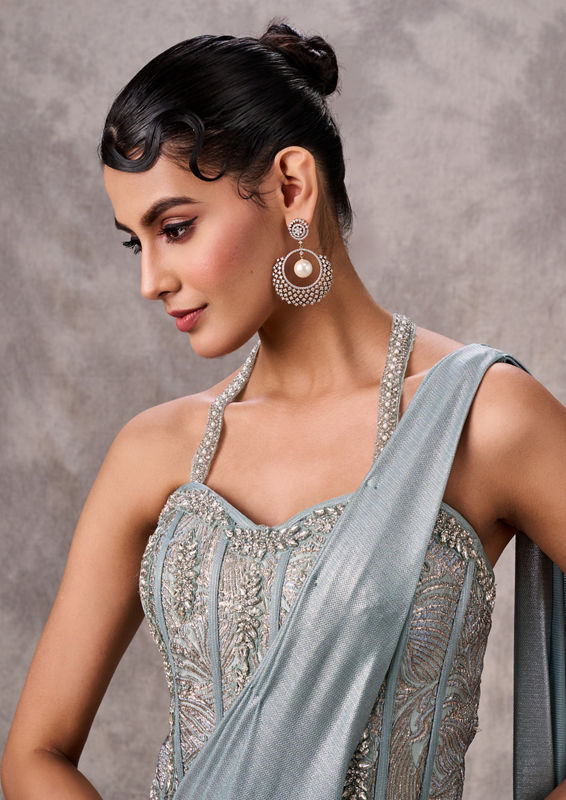 Twamev Women Twinkling Light Blue Satin Lehenga