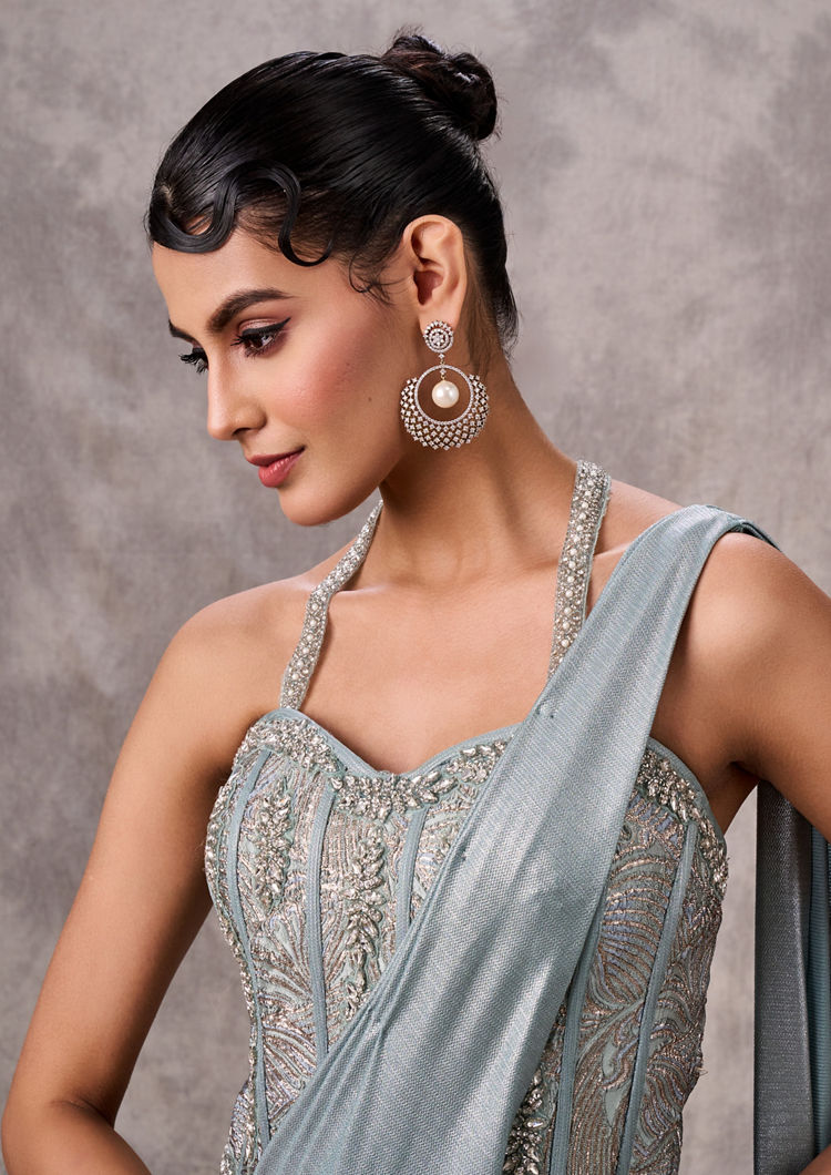 Twamev Women Twinkling Light Blue Satin Lehenga