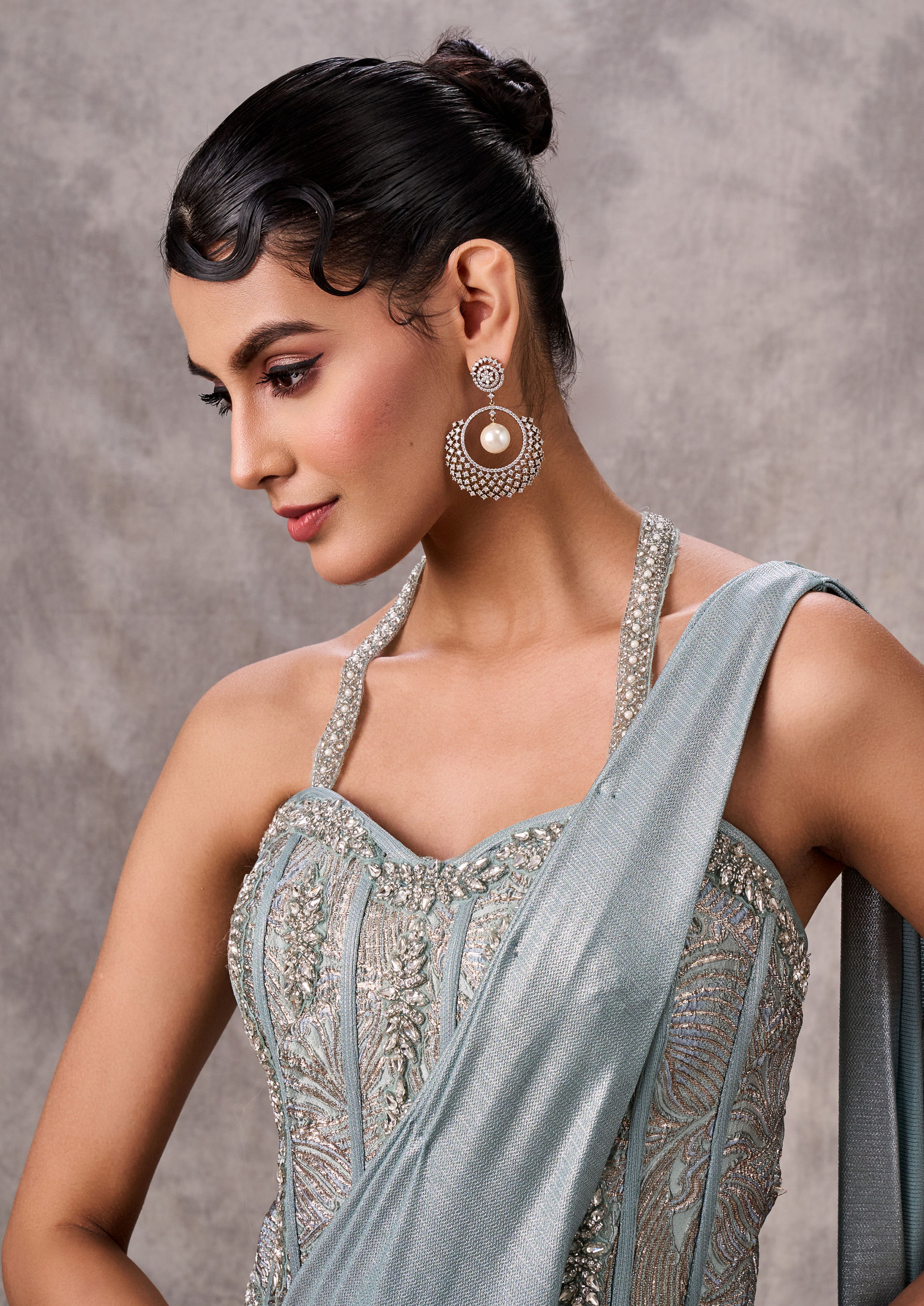 Twamev Women Twinkling Light Blue Satin Lehenga