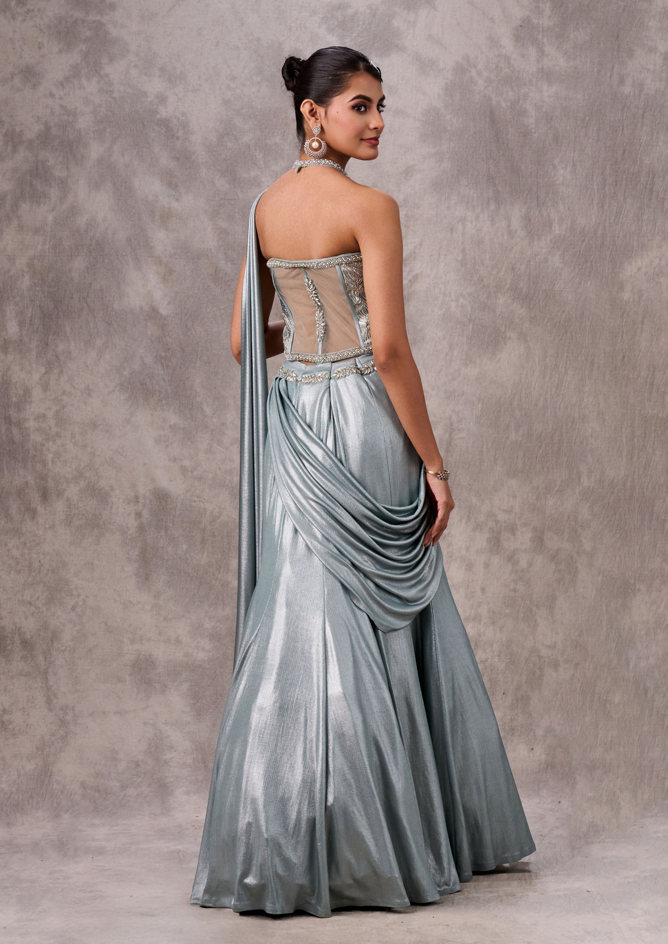 Twamev Women Twinkling Light Blue Satin Lehenga