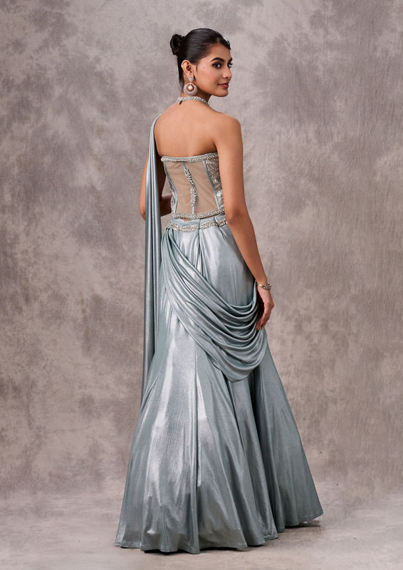 Twamev Women Twinkling Light Blue Satin Lehenga
