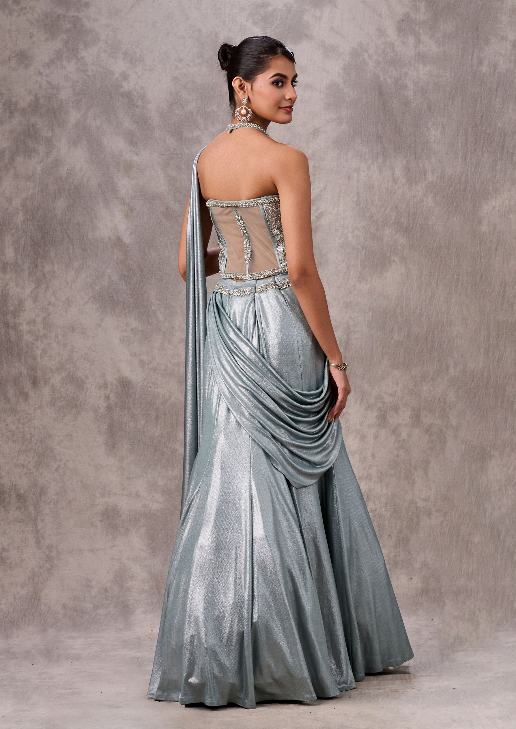 Twamev Women Twinkling Light Blue Satin Lehenga
