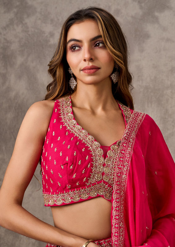 Twamev Women Rani Pink Georgette Sequin Embroidered Lehenga