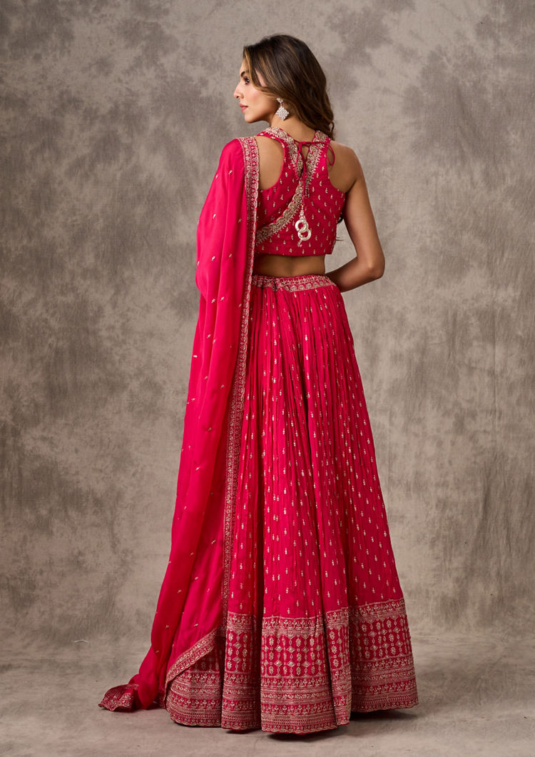 Twamev Women Rani Pink Georgette Sequin Embroidered Lehenga