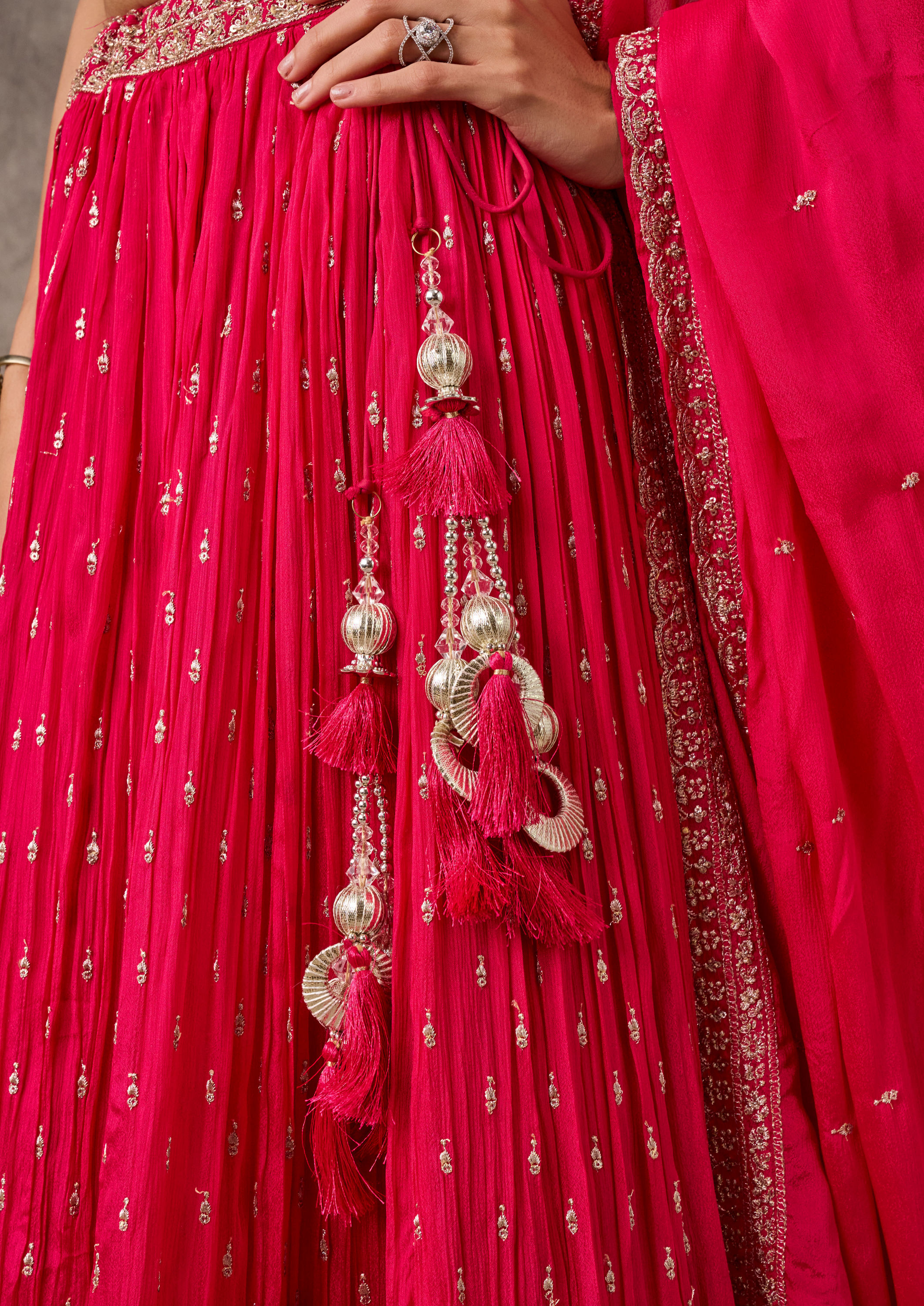 Twamev Women Rani Pink Georgette Sequin Embroidered Lehenga