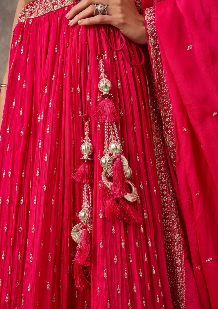 Twamev Women Rani Pink Georgette Sequin Embroidered Lehenga