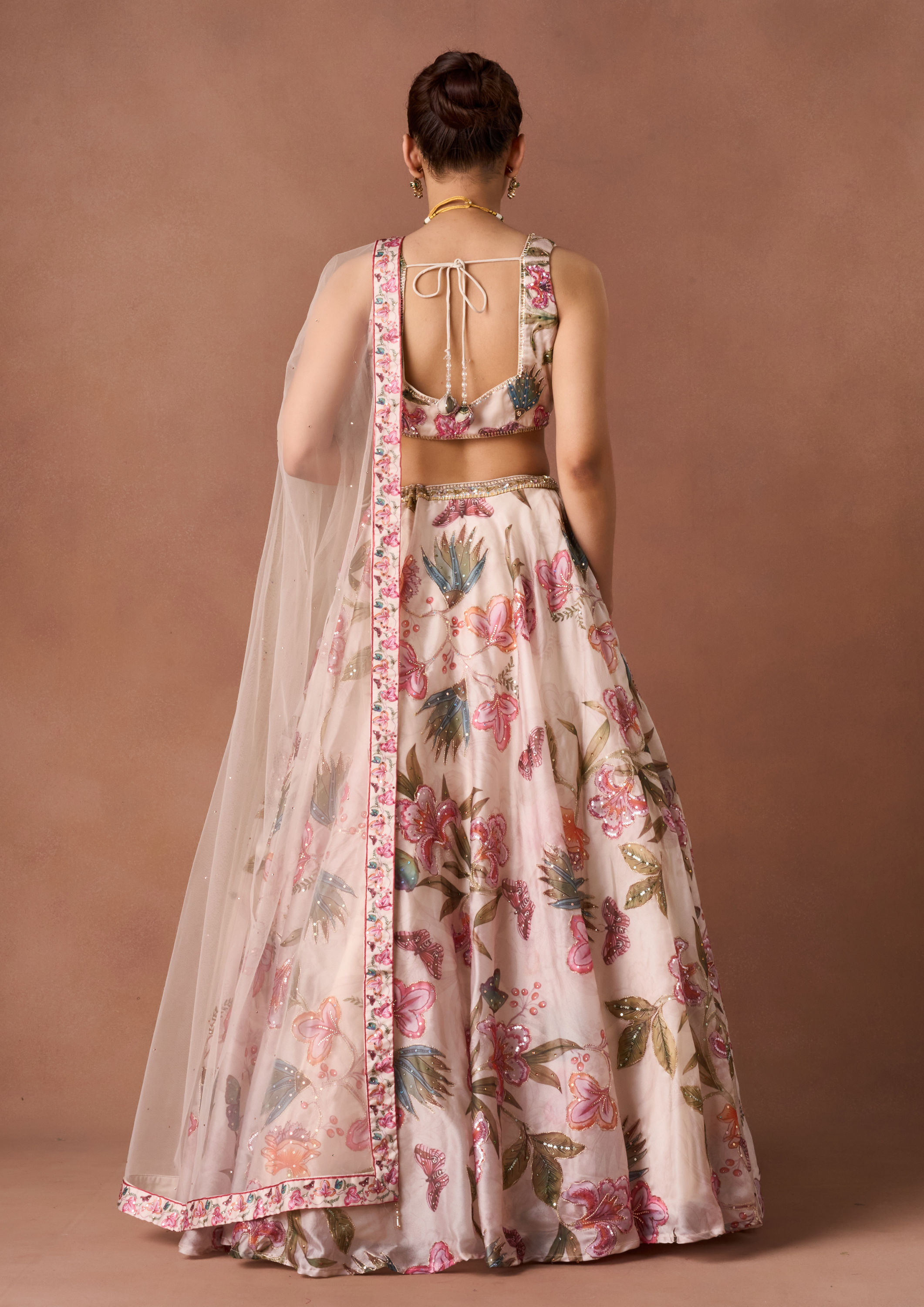 Twamev Women Cream Art Silk Lehenga Set