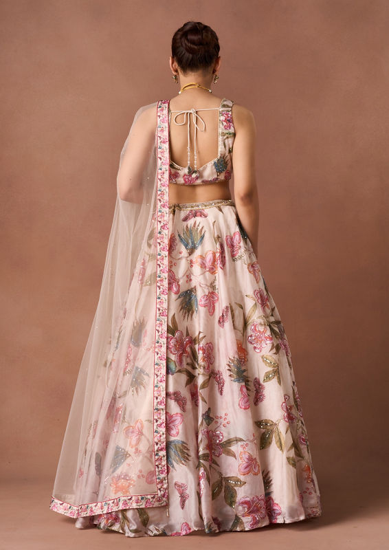 Twamev Women Cream Art Silk Lehenga Set