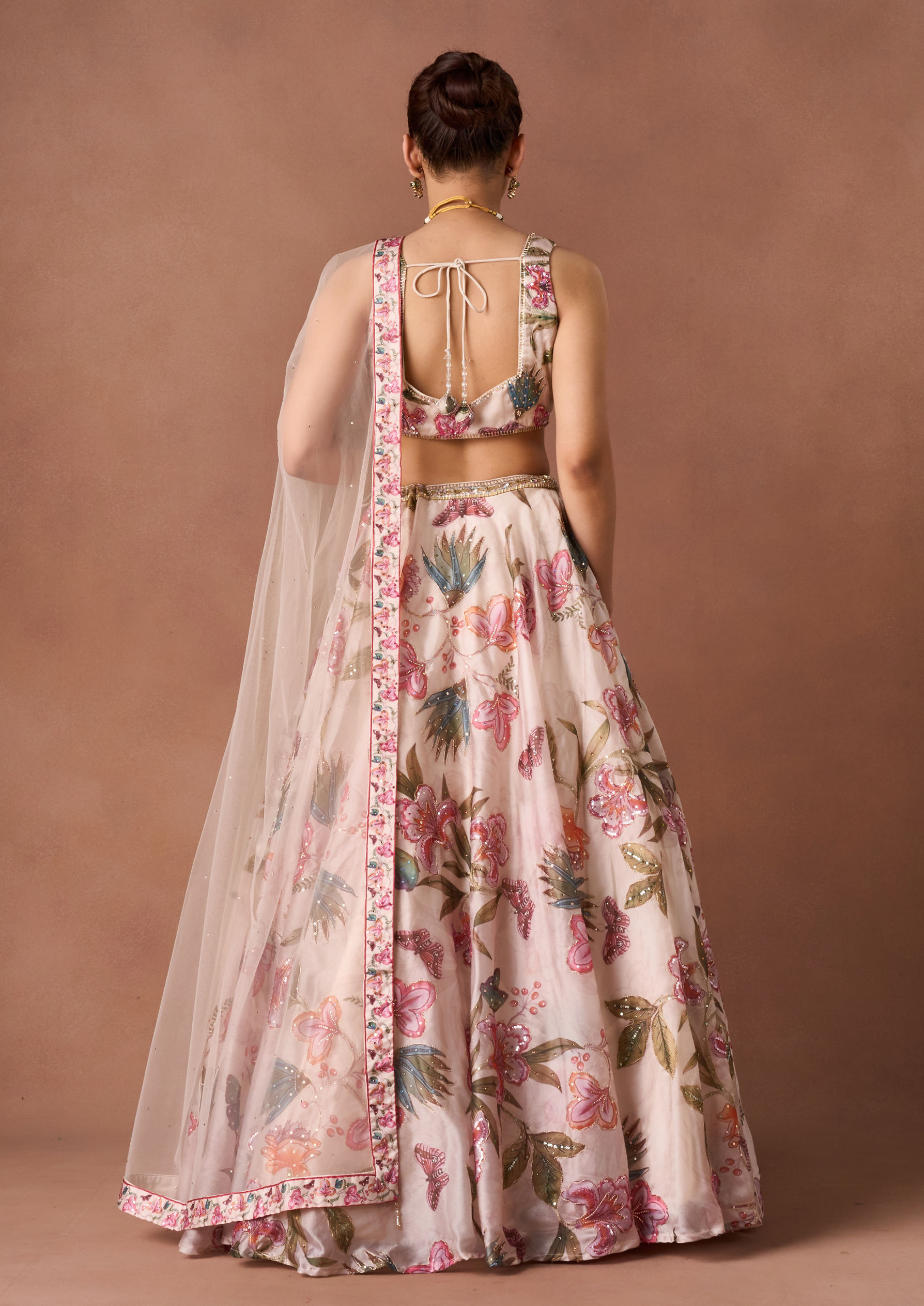 Twamev Women Cream Art Silk Lehenga Set