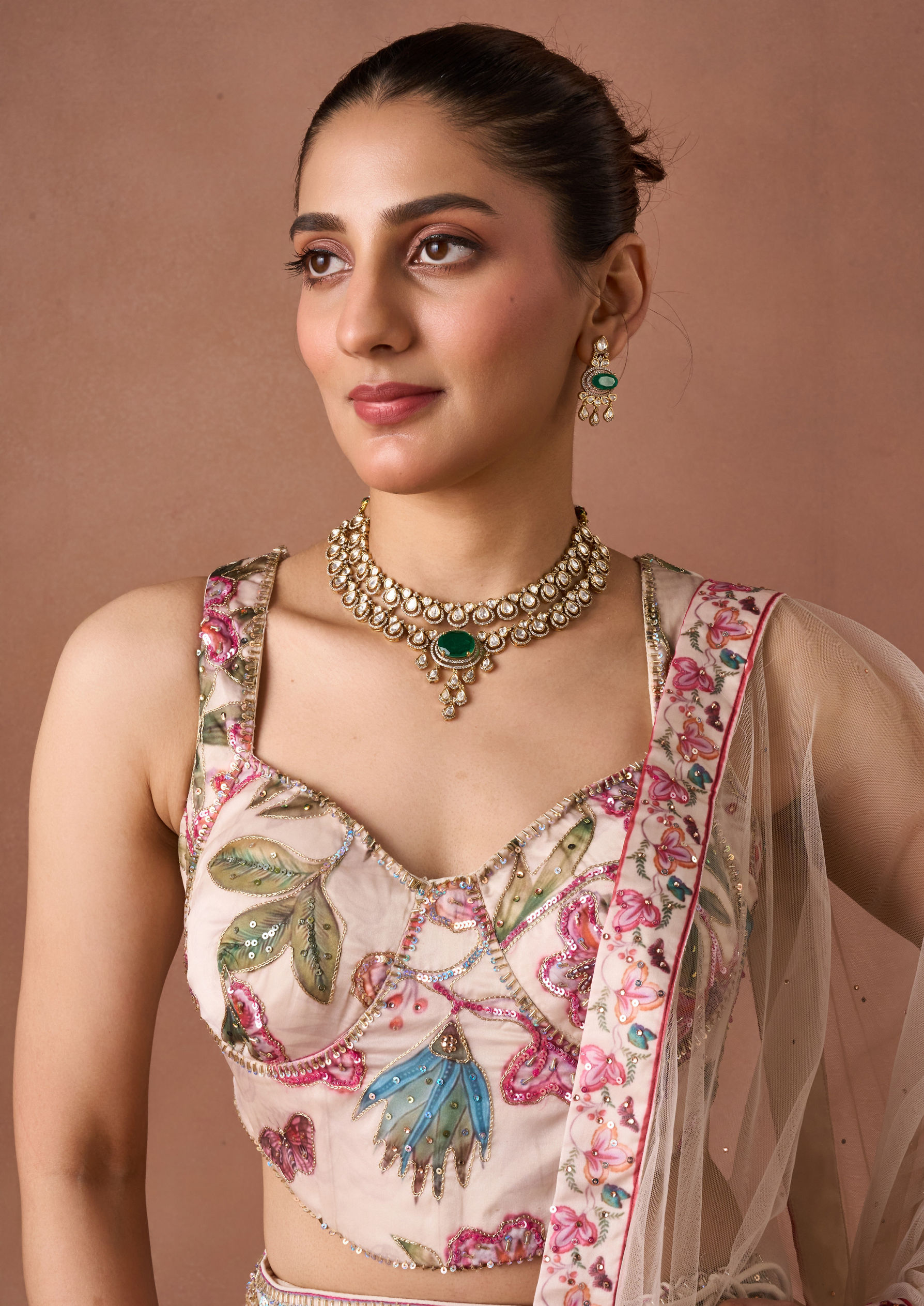 Twamev Women Cream Art Silk Lehenga Set