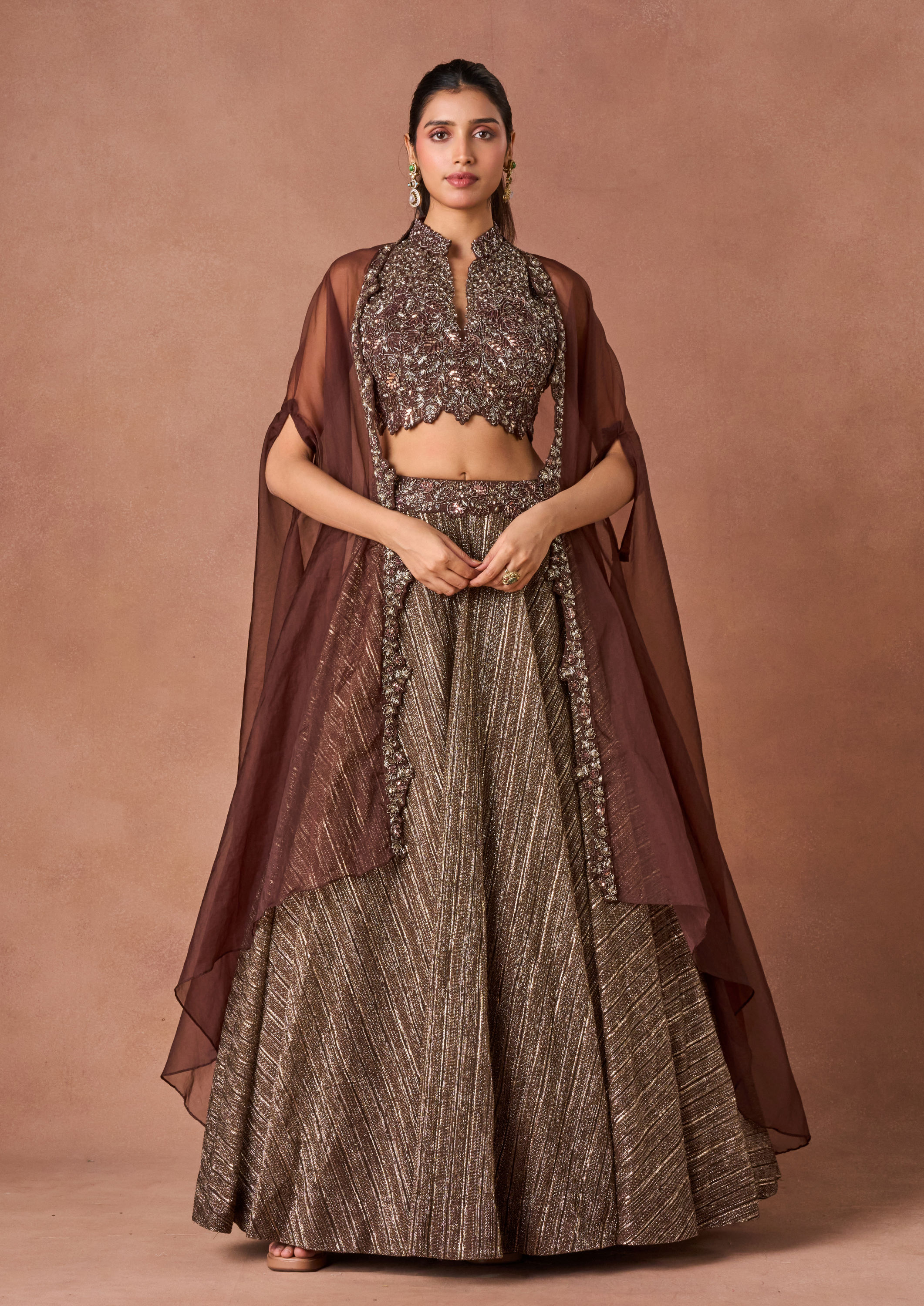 Twamev Women Brown Art Silk Lehenga Set