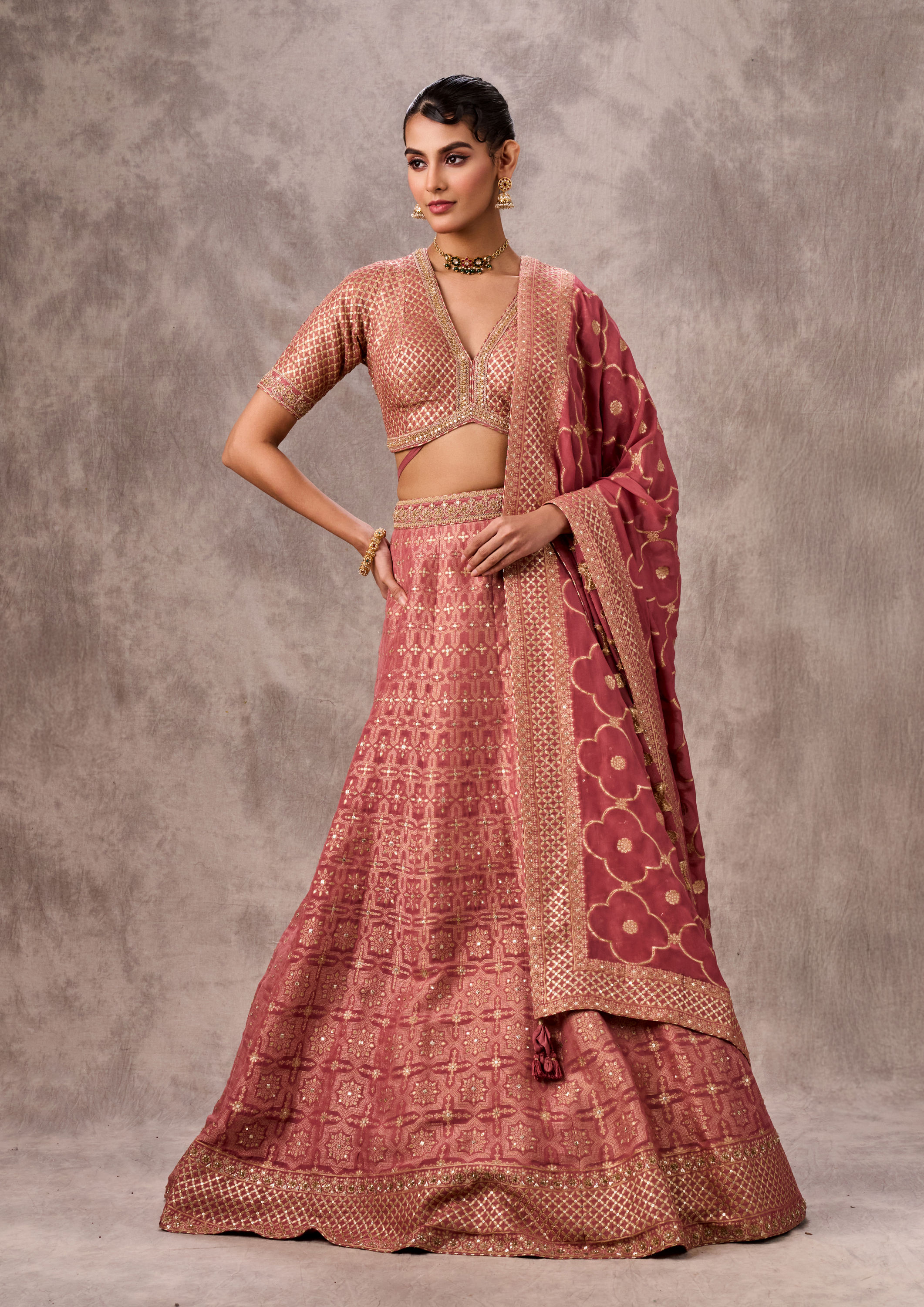 Twamev Women Dusty Pink Festive Elegance Lehenga