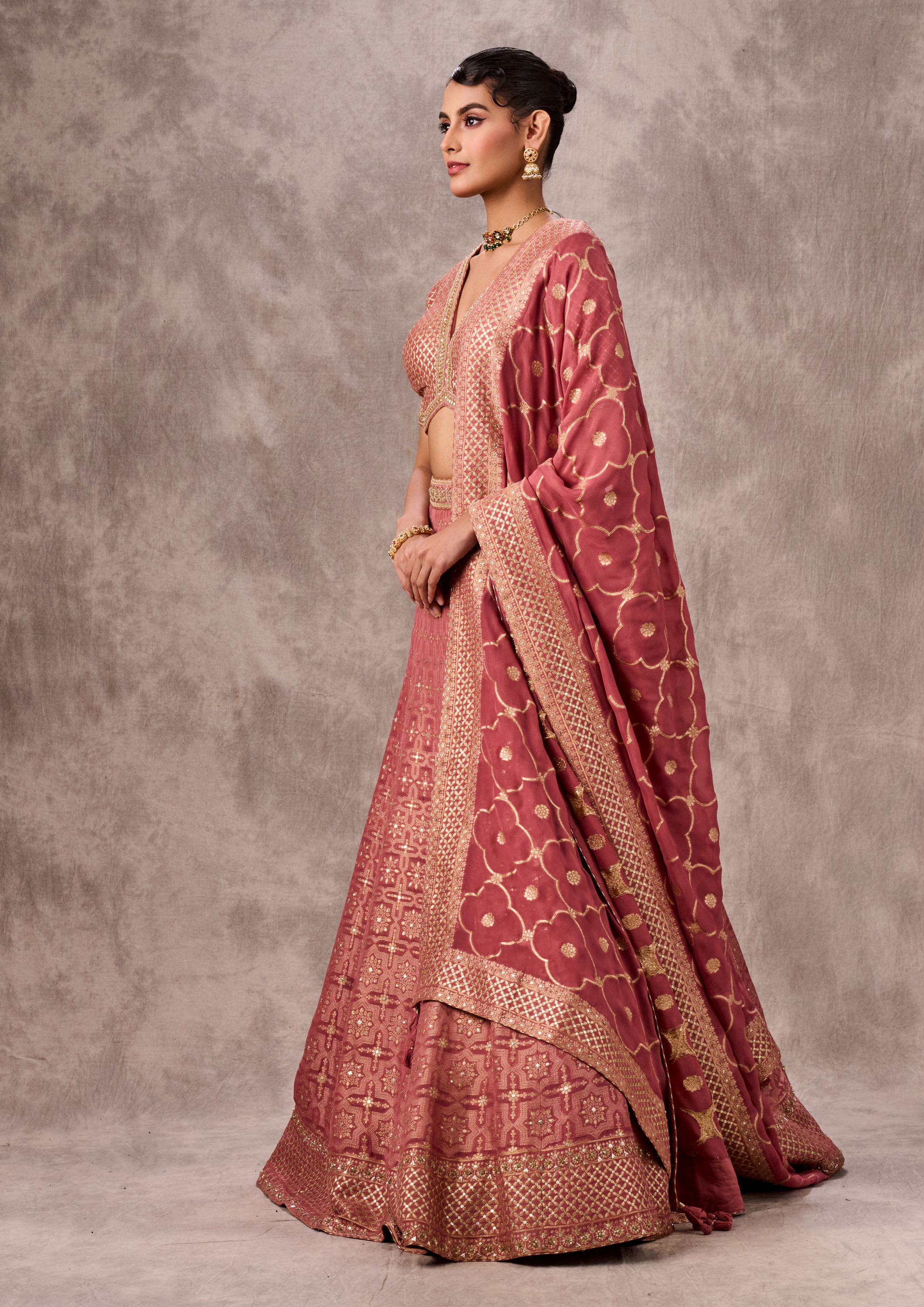 Twamev Women Dusty Pink Festive Elegance Lehenga
