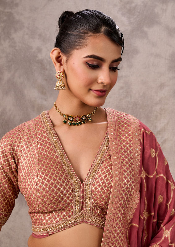 Twamev Women Dusty Pink Festive Elegance Lehenga