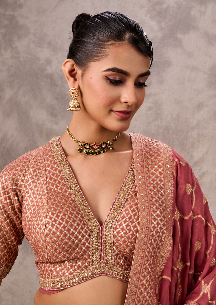 Twamev Women Dusty Pink Festive Elegance Lehenga