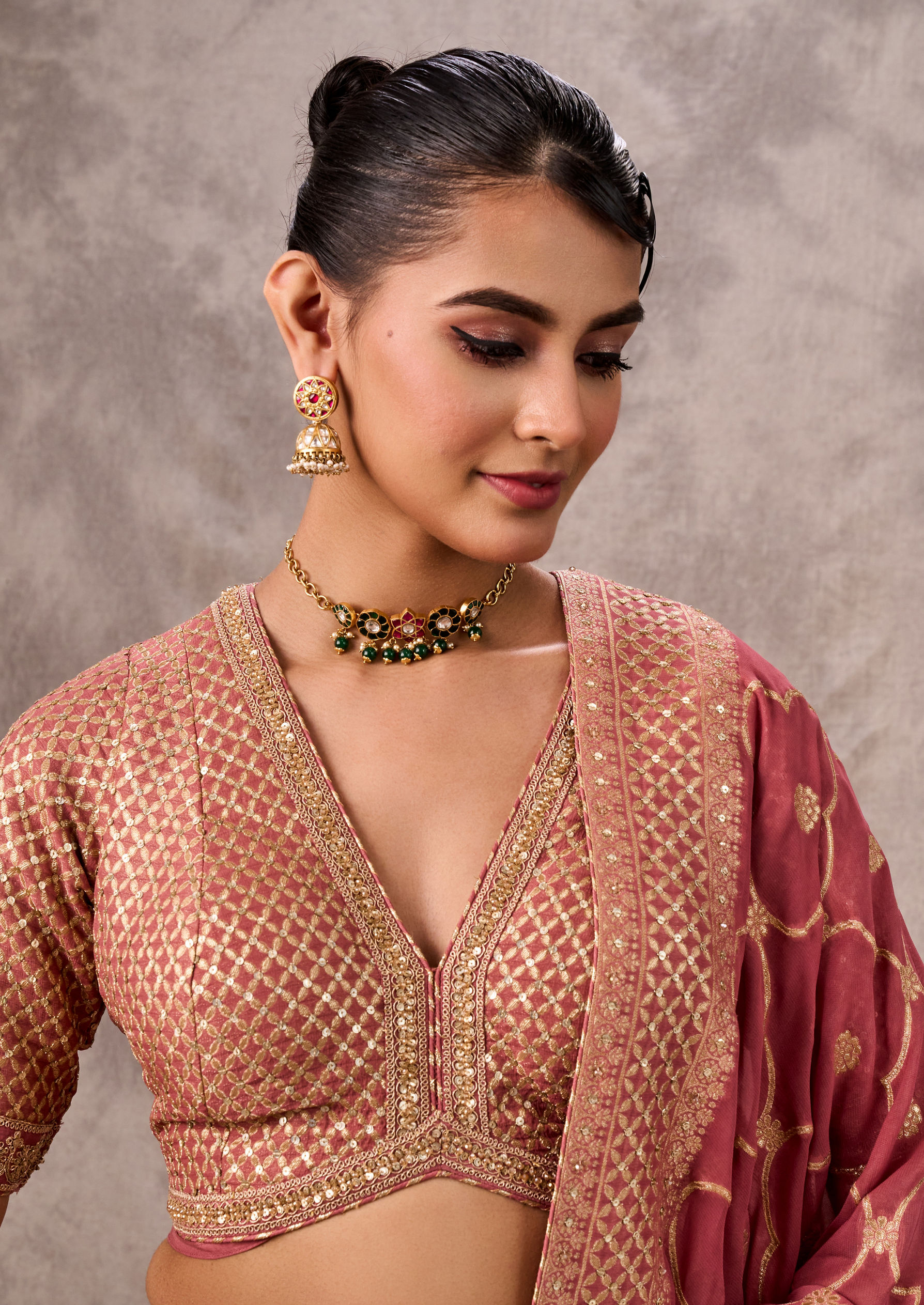 Twamev Women Dusty Pink Festive Elegance Lehenga