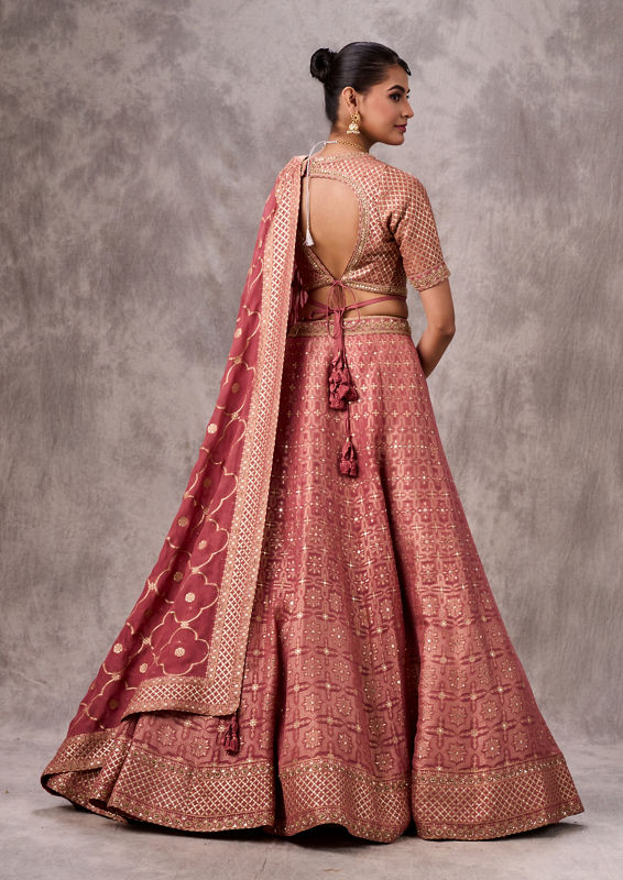 Twamev Women Dusty Pink Festive Elegance Lehenga