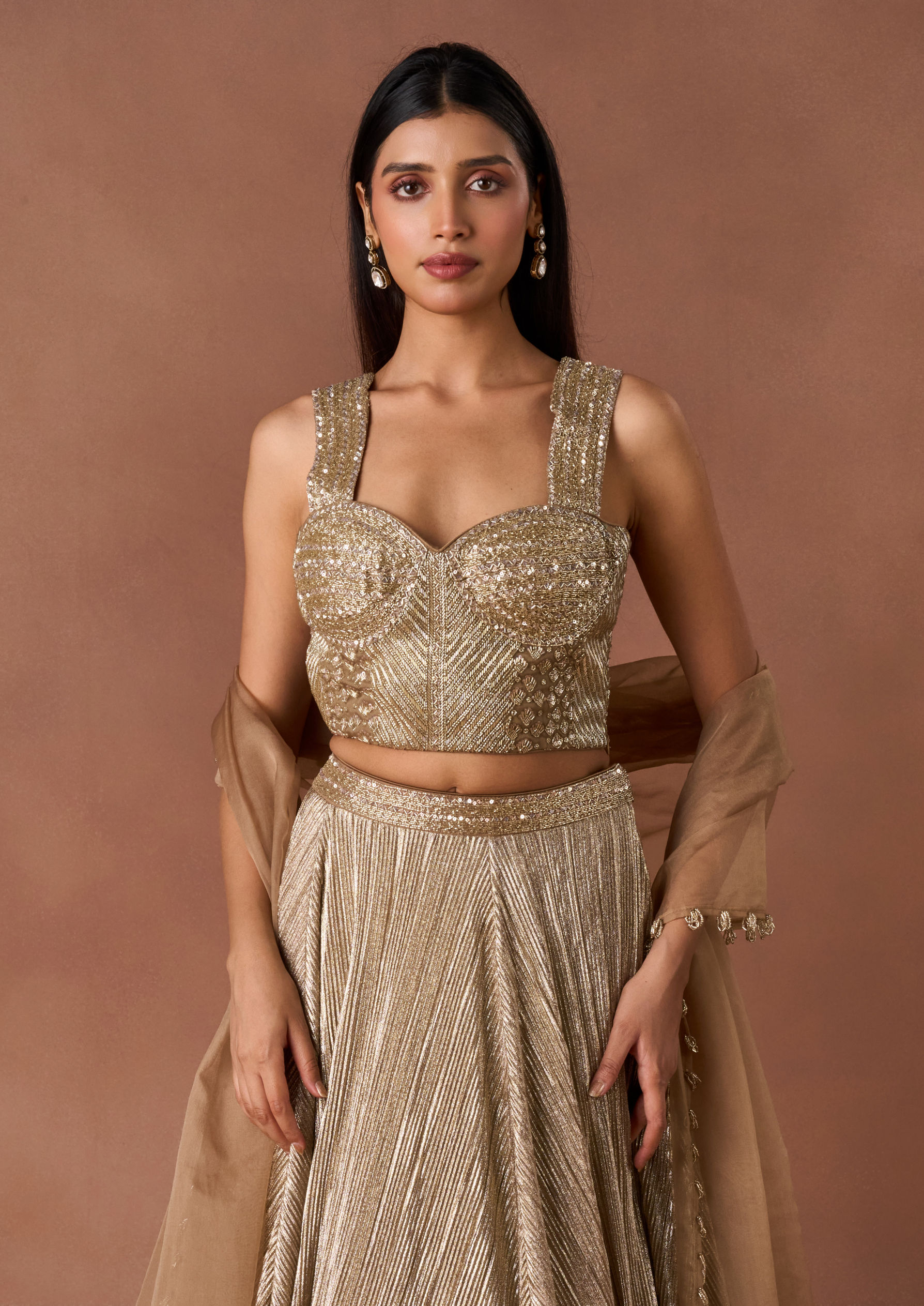 Twamev Women Grey Textured Lehenga
